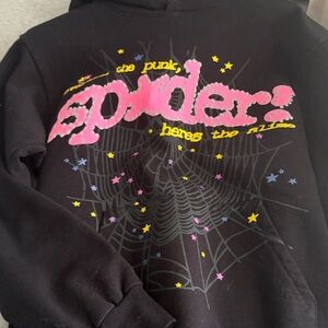 Pink and black sp5der hoodie authenticated